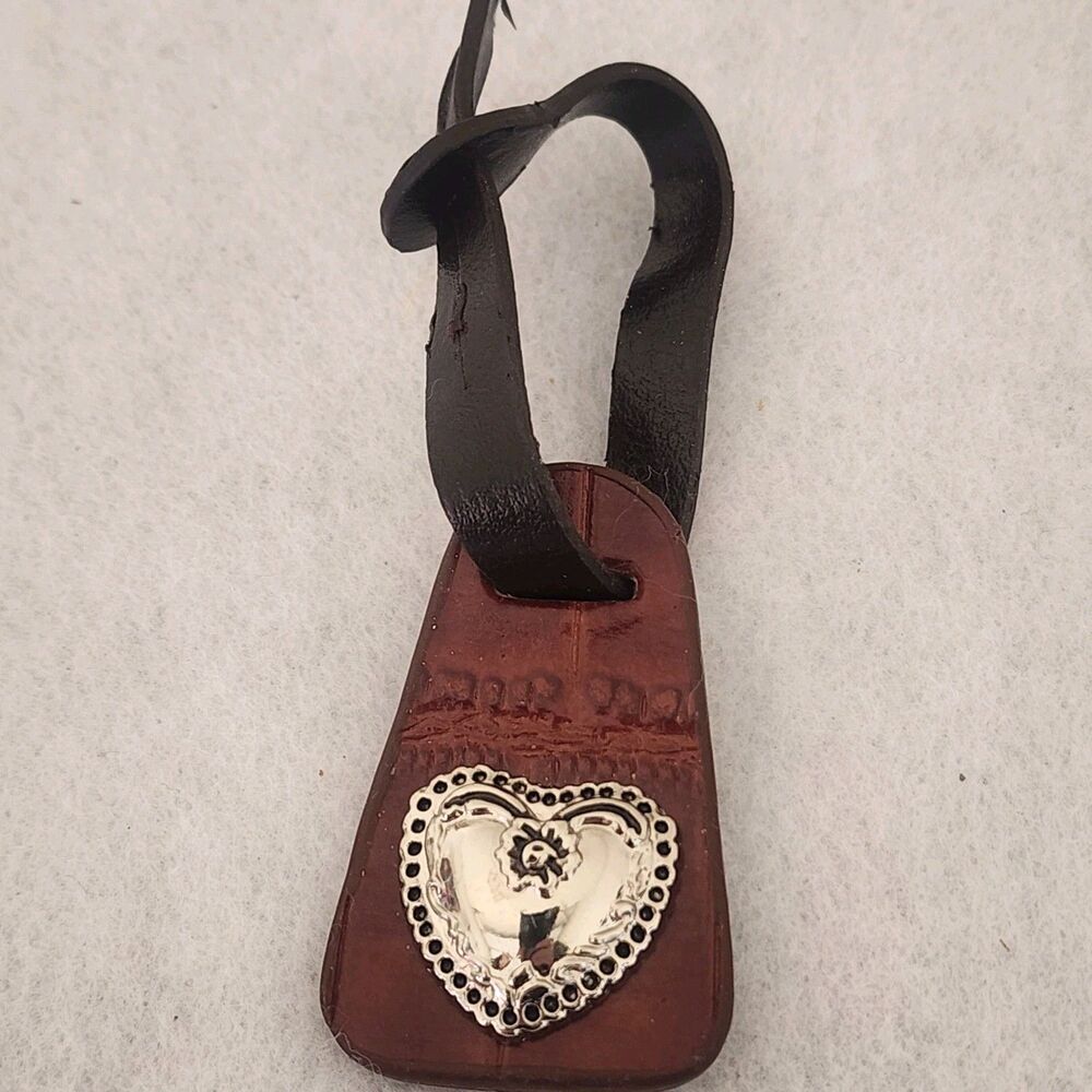 Brighton Heart Silver Tone & Brown Leather Purse Charm Key Fob Bag Tag".
